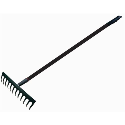 PaMeer 12-Teeth Heavy Duty Garden Rake - Ideal for Lawn Levelling, Dethatching & Soil Loosening - Carbon Steel Leaf Rake - Black, 120 x 32 x 9 Cm
