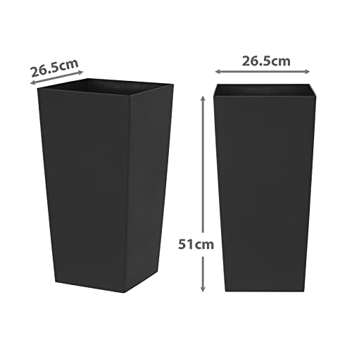 simpa 27L Large Square Milano Grande Planter Pot - BLACK Set of 2 Pots - 51cm (H) x 26.5cm (W) x 26.5cm (D)
