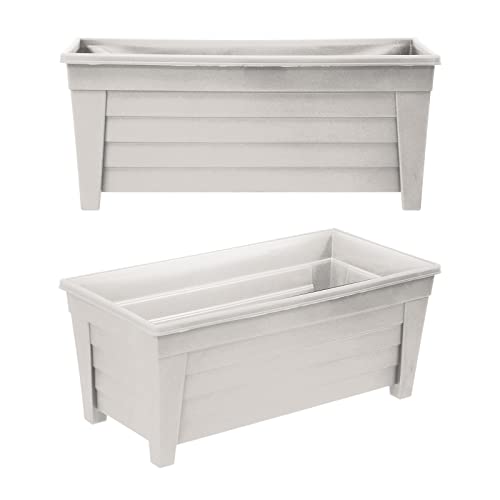 simpa Plastic Trough Garden Planter Pots 55cm Length - TAUPE, Set of 2 Pots - Suitable for Indoor or Outdoor Use with DIY Drainage Holes.