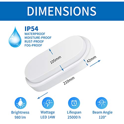 ANWIO 14W Bulkhead Light Led Outdoor,led Oval Porch Sconce Lighting,Outside Led Lights Mains Powered,Led Bulkhead Wall Light,980LM,4000K Natural White Bulkhead Light Sanwio Wall Lights(2 Pack)