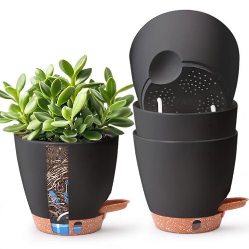 T4U 15cm Self Watering Plant Pots Indoor 4 Pack