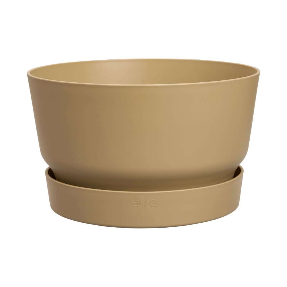 elho Greenville Bowl 33 - Large Plant Pot Outdoor - 100% Recycled Plastic - Ø 32.5 x H 19.4 cm - Beige/Golden Sand