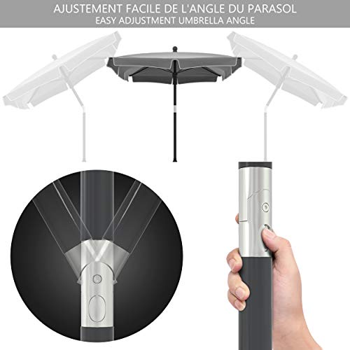 VOUNOT® Garden Parasol, Tilt Balcony Umbrella with Cover, Sun Shade for Outdoor, Garden, Balcony, Patio, Beach, 200 x 125 cm Rectangular UV 50-, Grey