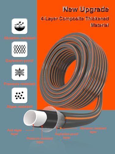 Alederways Garden Hose Pipe, 1/2" UV-Resistant Long Hose, 4 Layers Explosion Proof Braided Reinforced Outdoor Water HosePipes for Garden Including Hose End Quick Connector (Orange Grey, 10M/33Ft)
