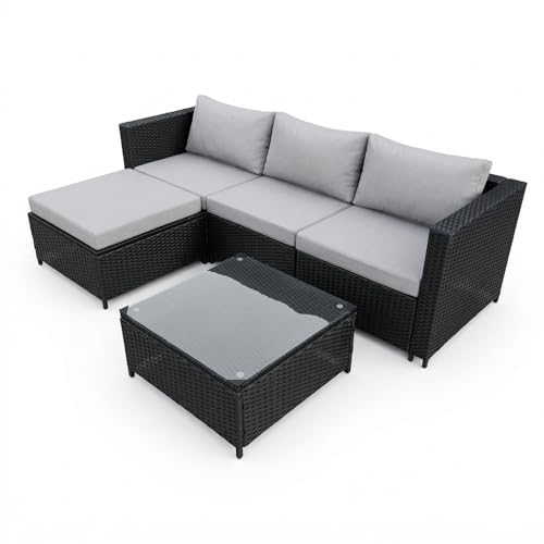 COZYBRITE 4 Seater Rattan Corner Sofa Set with Table