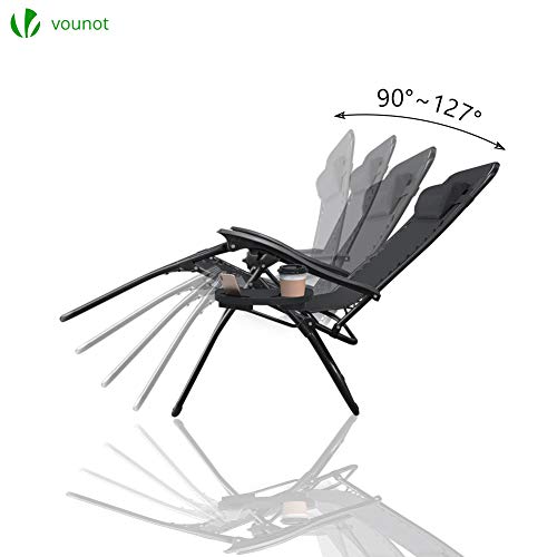 VOUNOT® Zero Gravity Chair, Deck Folding Recliner Sun Loungers Outdoor Chair with Cup and Phone Holder, Black