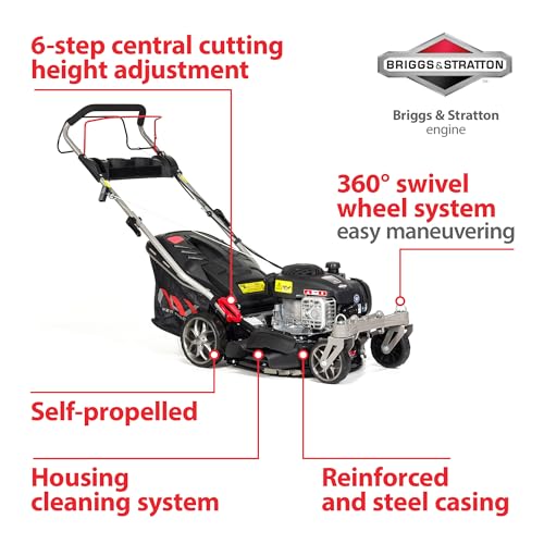 NAX POWER PRODUCTS 1000S self-propelled lawn mower with Briggs & Stratton combustion engine of 125 cm3 capacity, 450E series, mowing width 42 cm 45-litre basket deck cleaning system