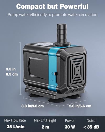 Pawfly Aquarium Submersible Water Pump 2100L/H Ultra Quiet Water Fountain Pump with 2 m Lift Height Adjustable Water Pump for Fish Tanks Ponds Gardens Waterfalls Statuary and Sumps