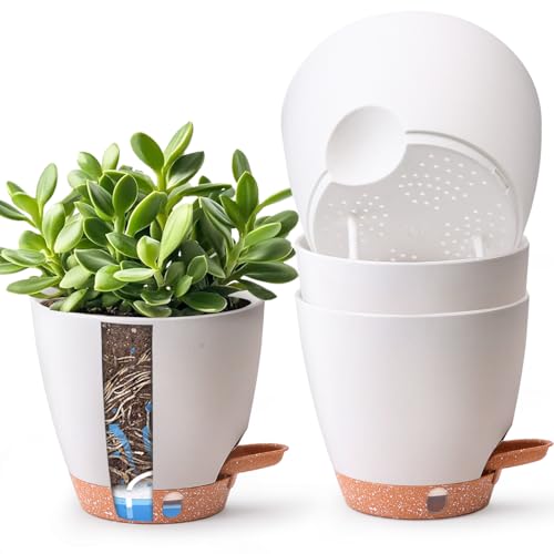T4U 15cm Self Watering Plant Pots Indoor 4 Pack