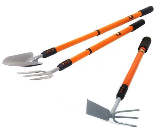 3 Telescopic Garden Hand Tools, Trowel, Fork, Hoe/Rake