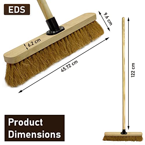 EDS 18” Soft Broom Indoor & Outdoor Sweeping Brush with Wooden Handle Natural Coco Bristles for Floor Room Kitchen Warehouse Lightweight & Durable Floor Brush (Pack of 1)