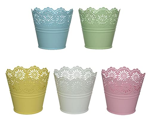 Kaemink Summer Bulb/Flower Plant Pot/Metal Planter - Ditsy Floral Cutout Detail - 10.5 cm - (Green)