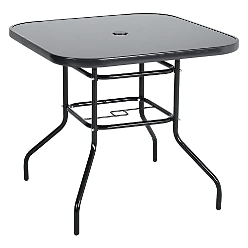 Fellie Square Glass Garden Table with Parasol Hole