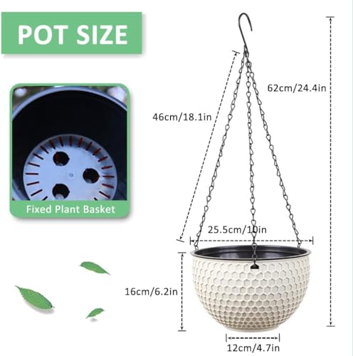 WOWEI 2 Pack Hanging Basket Self-Watering Hanging Planters Pots with Water Reservoir & Drain Hole, Hanging Basket for Plants with Chains Outdoor Garden Flower Planter Container
