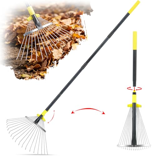 Jardineer Adjustable Metal Leaf Rake – 59 Inch Handle