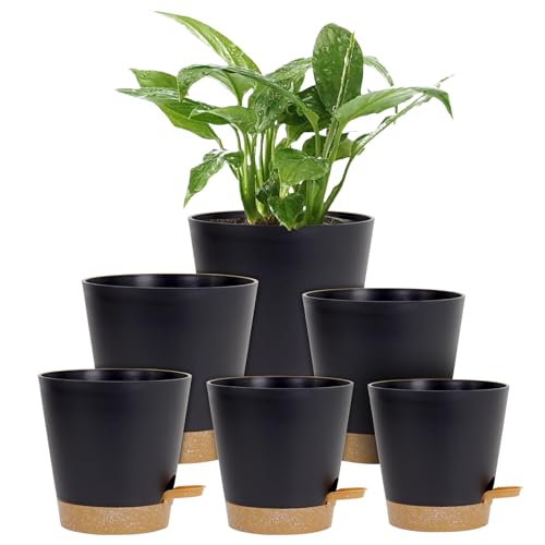 Homeuouz 6 Pack Self Watering Pots 12.5–20cm Black