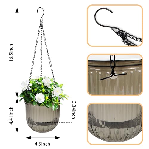 2 Pcs Self Watering Hanging Plant Pot, Plant Hanging Pots with Drainage Holes Outdoor Small Hanging Planters Flower Pot Basket with Visible Water Level for Garden Home Decor (Grey, 11.5cm)