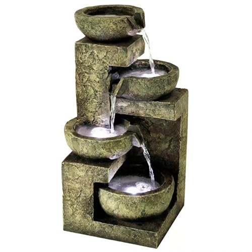 GEEZY 4-Tier Cascading Garden Fountain with LED Lights
