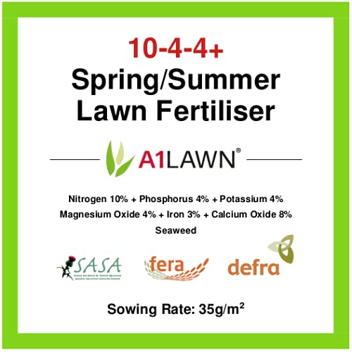 A1 Lawn Ultimate Spring Summer Lawn Fertiliser, 10kg (280m2) – 10-4-4 Nitrogen-Rich Lawn Feed with Potassium & Phosphorus to Boost Lawn Growth After Colder Months – UK Professional Grade
