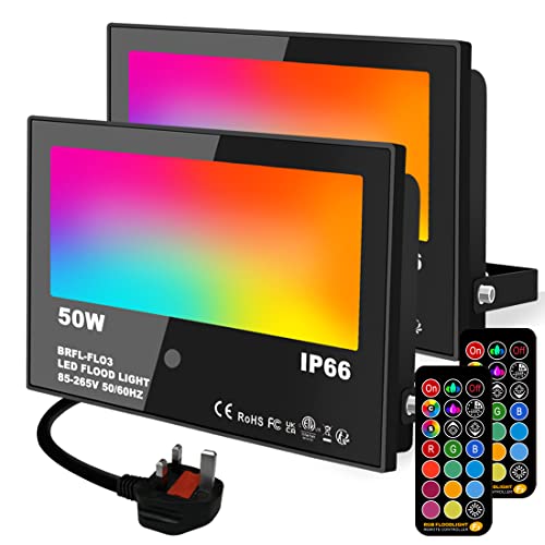 Lighting Masters 50W RGB LED Floodlights with Remote (2 Pack)