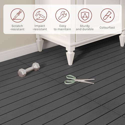 WOLTU 6 x WPC Composite Decking Boards 30 x 60 cm (1 m²) Interlocking Wood Effect Terrace Tiles Flooring with Click System, Grey, GTF005gr