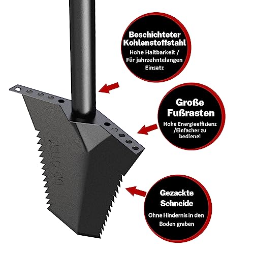 DR.ÖTEK Spade Shovel, Heavy Duty Garden Digging Shovel, T Handle, Root Cutter with Long Short Handle, Garden Tools for Metal Detecting, Transplantation, 80 & 116 cm