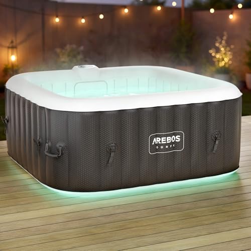 Arebos Inflatable Hot Tub 4 Person with LED & 100 Jets