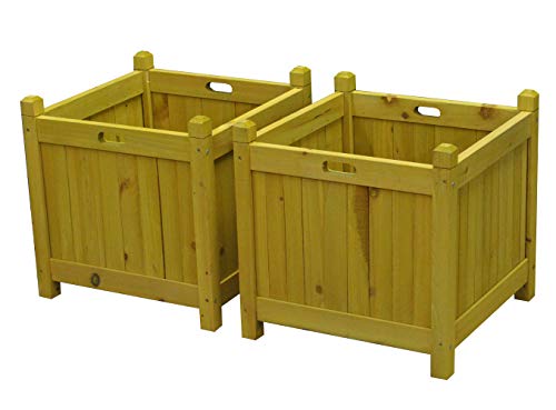 Selections Square Wooden Garden Planters Tan 43cm – Pack of 2