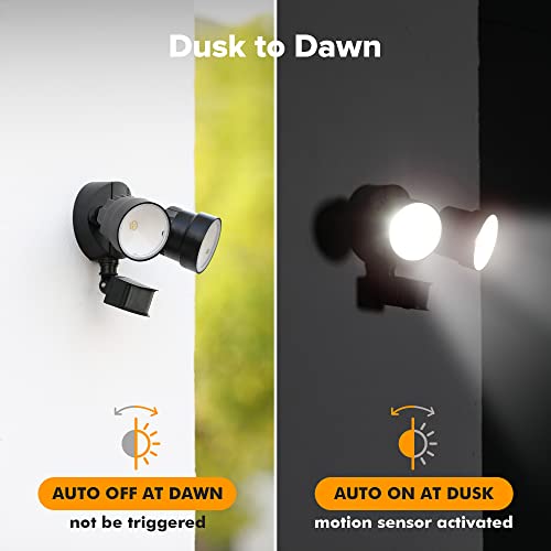 LUTEC Security Light Outside Lights with Sensor Outdoor Wall Lights Integrated Twin Heads Flood Light, Exterior for Yard Black 5000K 1250LM