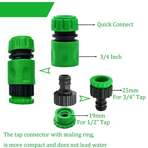 10Pack Garden Pipe Fittings Kit for Outdoor Tap - 2 Double Male & 6 Quick Snap Connectors, 2 Hose Tap Connectors (1/2'' & 3/4'' Size 2-in-1)