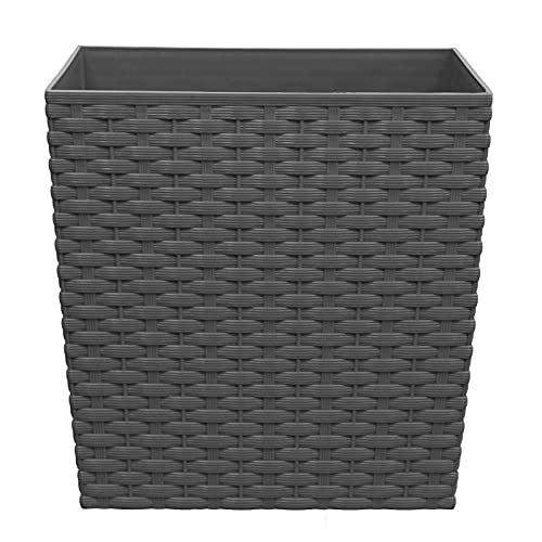 simpahome 7 Litre Cubie Rattan Plastic Planters - Grey, Set of 2 Pots - 19cm (H) x 19cm (W) x 19cm (D)