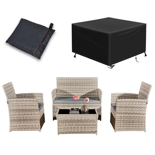 Yaangagpe 4 Piece Rattan Garden Furniture Set with Cover