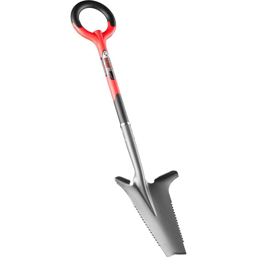 Venteo Root Slayer Garden Spade with Ultra-Sharp Trapezoidal Blade and Carbon Steel Teeth - 114 cm, Red and Black