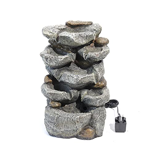 Garden Water Feature Decorate Cascading Tiered Water Fountain Pump Waterfall with LED Lights Indoor/Outdoor, Winding Rockery Waterfall, Dark Grey