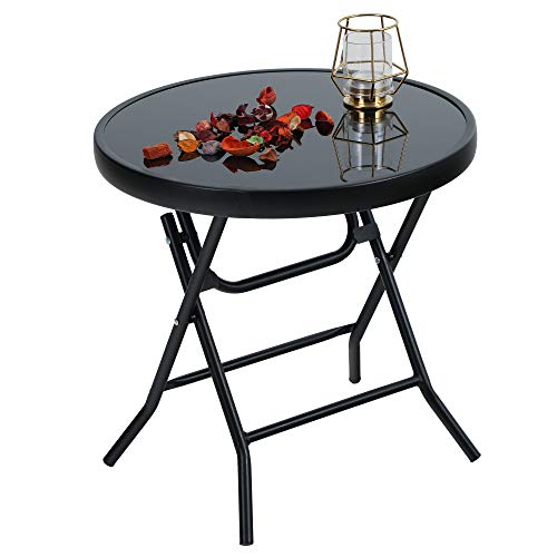 PHI VILLA Small Folding Garden Side Table, Black