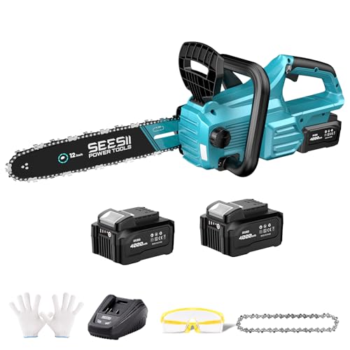 SEESII 12-inch Cordless Chainsaw with 2 Batteries