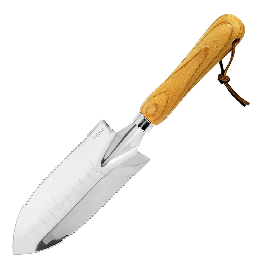 Small Hand Shovel, Garden Trowel Ergonomic Wood Grain Handle, Stainless Steel Hand Trowel, Professional Gardening Tool for Planting, Transplanting, Weeding, Moving and Smoothing Soil
