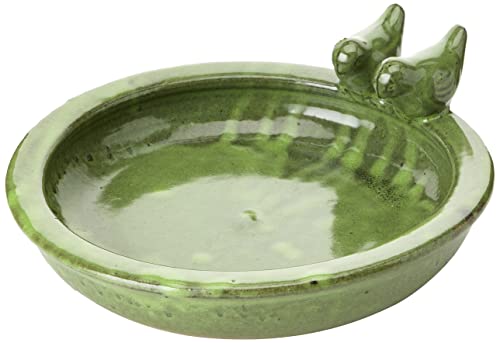 Esschert Design Ceramic-Style Round Green Bird Bath