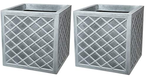 Lazio Slate Grey Square Planters 32cm – Set of 2