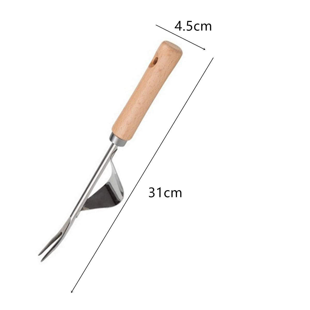 Garden Weeder Hand Weeder Fork Tool Weed Puller Removal Stainless Steel Manual Digging Dandelion Remover Tool Lawn Farmland Transplant Tool with Smooth Wood Handle