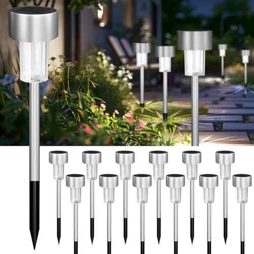 Jsdoin 12PCS Solar Garden Stake Lights Stainless Steel