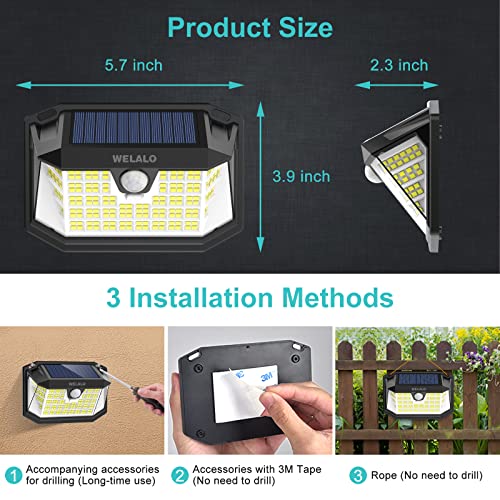 WELALO Solar Security Lights, 188 LED Solar Motion Sensor Lights, IP65 Waterproof Solar Lights Outdoor Garden, 3 Modes PIR Solar Powered Wall Lights for Outside Garden Fence Door Yard (2 Pack)