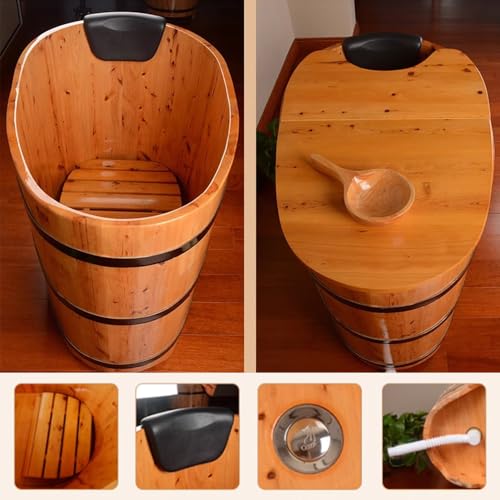 ZCBYBT Solid Wood Deep Soaking Tub Free Standing Wooden Bathtub Compact Soaker Lit for Small Bathroom