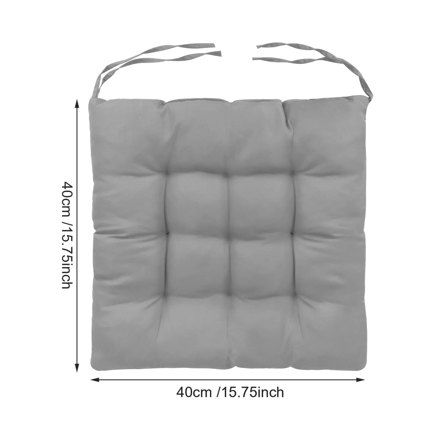 Holdfiturn 4Pcs Seat Pads for Dining Chair 40x40cm Garden Chair Cushions with Ties Comfortable Washable Square Seat Pad for Garden Kitchen Dining Outdoor Office Classroom Grey