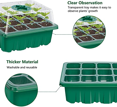 KAHEIGN 12Pcs Seed Starter Trays, 144 Cells Seed Propagator Trays Heavy Duty Plastic Plant Seed Growing Trays Kit with Adjustable Vents Dome and Base, 20Pcs Plant Labels, 2Pcs Seeding Tools