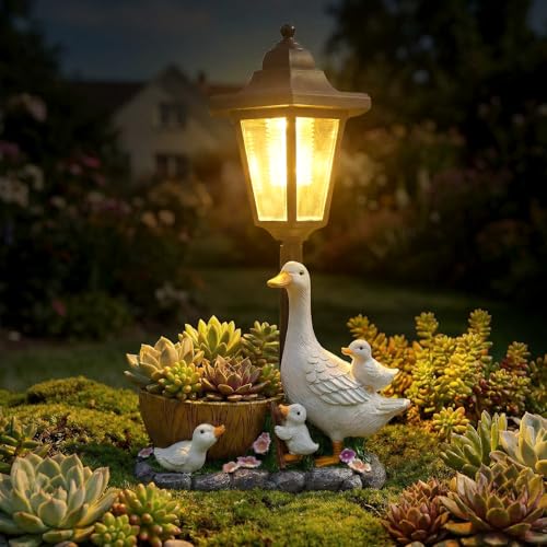 Solar Duck Garden Statue with Lantern Flowerpot