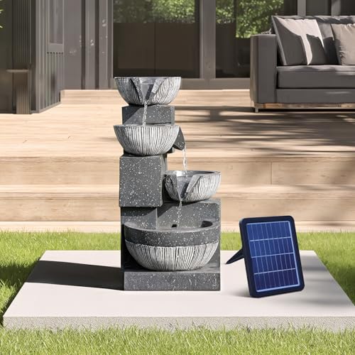 Warmiehomy 4-Tier Solar Garden Fountain with LED Lights