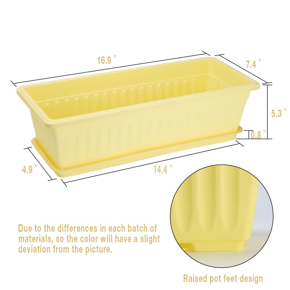 HOXHA 6 Pack Window Box Planter, 17 inches Plastic Vegetable Flower Planter Boxes with Tray, Rectangular Indoor and Outdoor Flower Pots for Windowsill, Patio, Porch, Garden Balcony