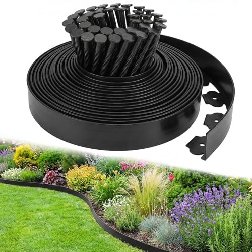 Greenera 10M Flexible Black Plastic Lawn Edging Border
