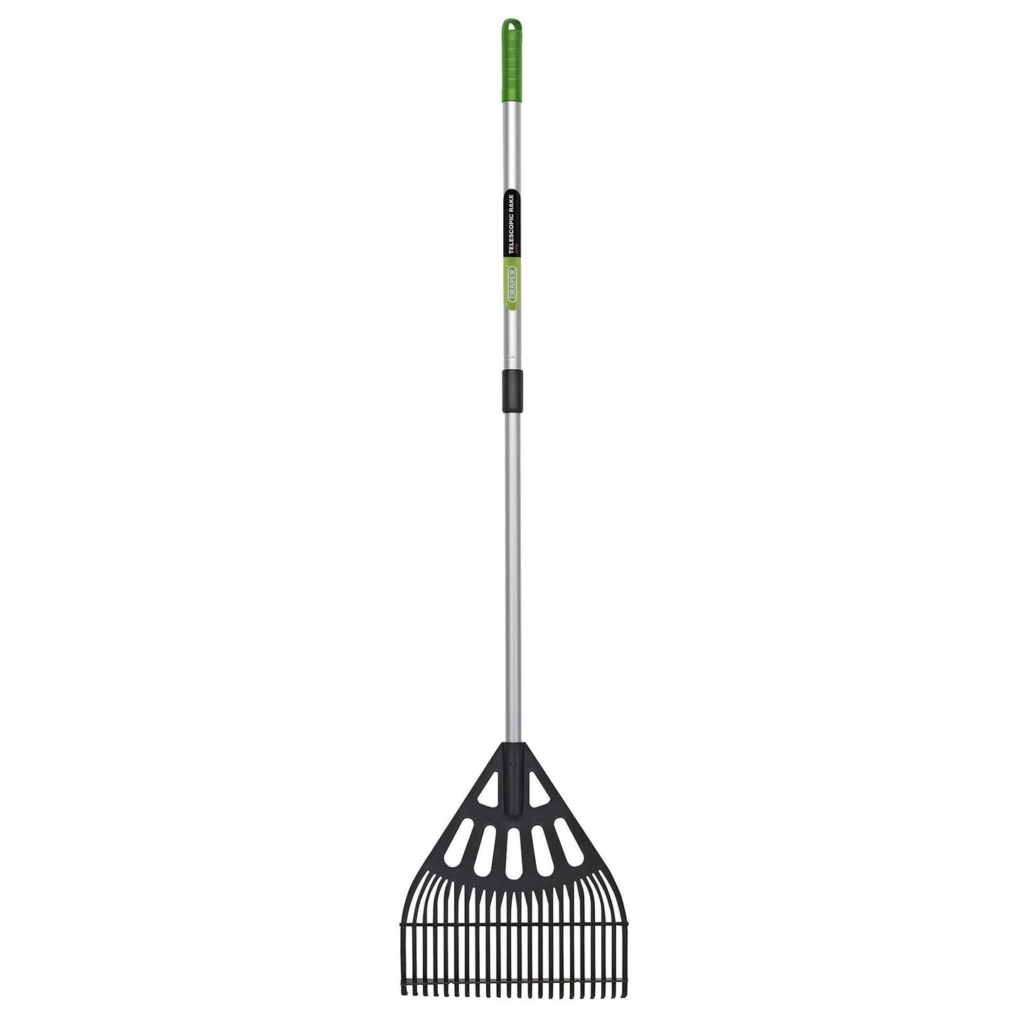 Draper 910mm to 1350mm Adjustable Garden Rake | Telescopic Outdoor Leaf Gardening Hand Tool | Anodized Aluminium Handle |300mm working Width Lawn Levelling Grass Rake | 19776